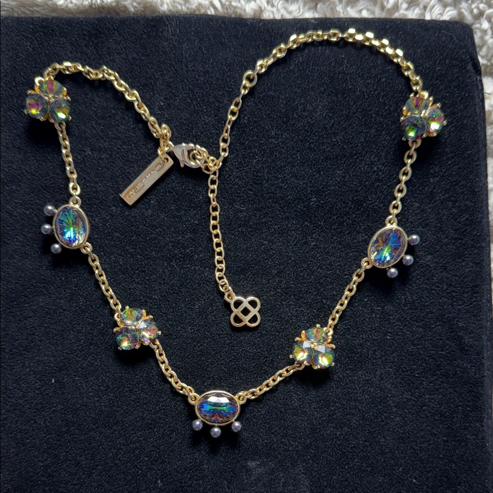 Oscar de la Renta Gold-tone Aurora Iridescent Crystal Station Necklace